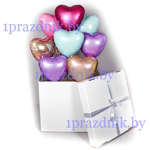 Коробка-сюрприз с воздушными шарами (Фольгированные сердца ассорти)