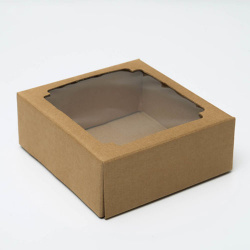 Коробка подарочная, крышка с окном 14,5*14,5*6 см (Крафт)