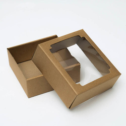 Коробка подарочная, крышка с окном 14,5*14,5*6 см (Крафт)