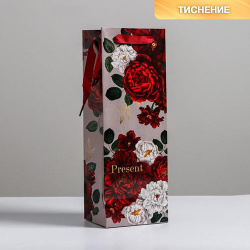 Пакет подарочный под бутылку «Flowers», 12*36*10 см