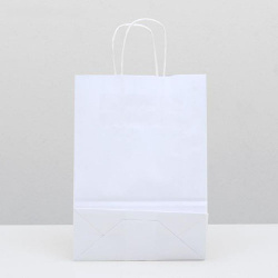 Пакет крафт белый без печати с ручками 18*8*25 см
