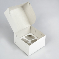 Упаковка для капкейков на 4 шт, без окна, белая 16*16*10 см
